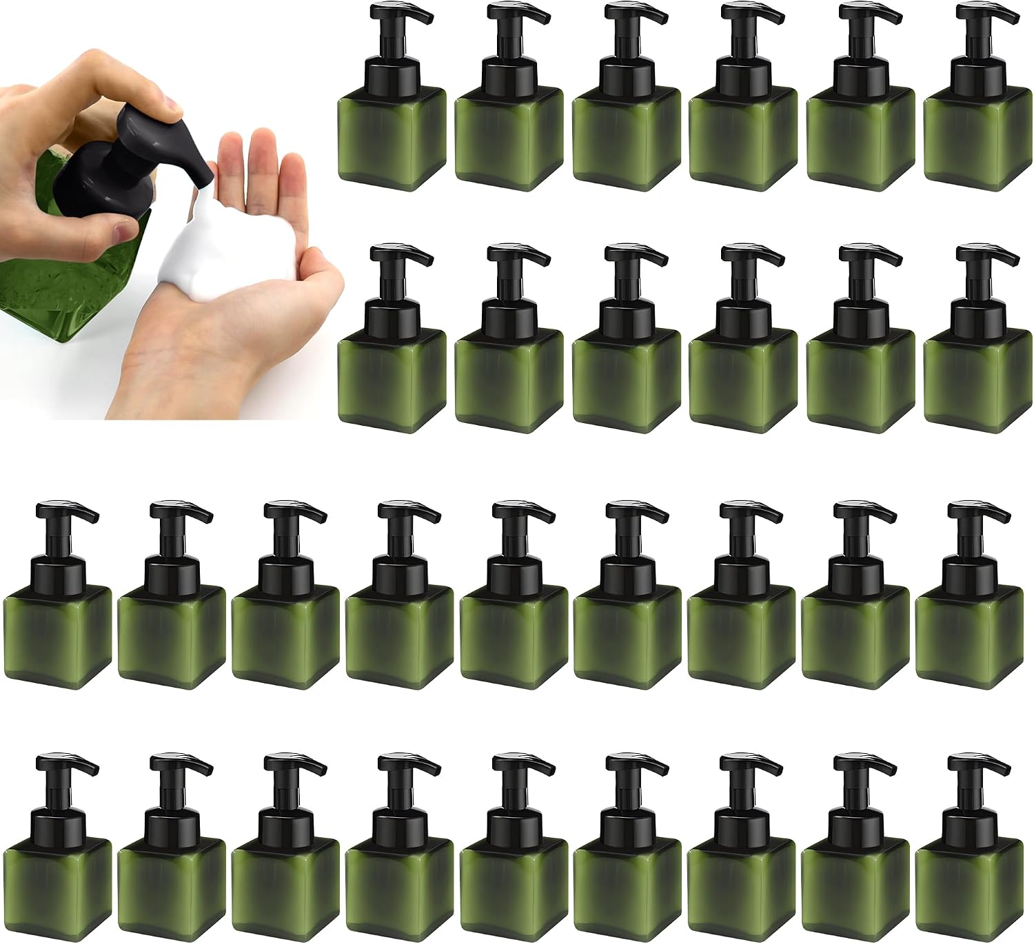 30pcs 8.5oz Foam Soap Dispenser Set Plastic Refillable Foam Soap Dispenser with Plastic Pump Empty Hand Soap Pump Bottle for Liquid Soap Shampoo Bathroom Hotel Green