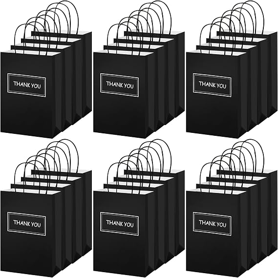 Handepo 100 Pcs Thank You Paper Bags with Handles, 8 x 4 x 10 in | Thank You Gift Bags, Small Business Use, Retail Order Packing, Boutique Packaging, Bakery Orders, Market Vendor Supply