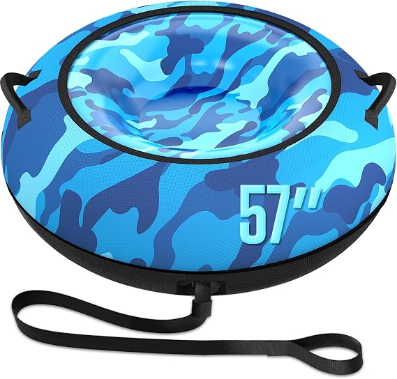 Toffos 57" Snow Tube with 600D Oxford Cover, Heavy Duty Snow Sled for Adults with Thickened Bottom, Inflatable Cold Resistance Sledding Toboggan Winter Outdoor Skiing Fun Toys