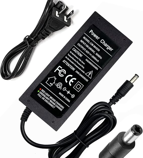 42V 2A Charger for 36V Scooter Lithium Battery, Fast Smart Power Adapter for 36 Volt Lithium Battery, Connector Diameter 5.5mm x 2.5mm
