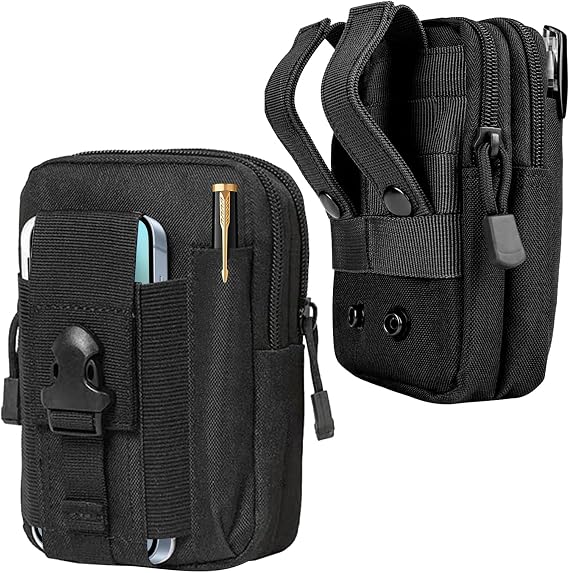 2 Pcs Tactical Molle Pouch, Nylon EDC Pouch, Waist Bag with Zipper Waterproof Belt Pouch Utility Gadget Small Molle Pouch Belt Bag for Sports, Hiking, Camping,Traveling, Cycling, Fishing