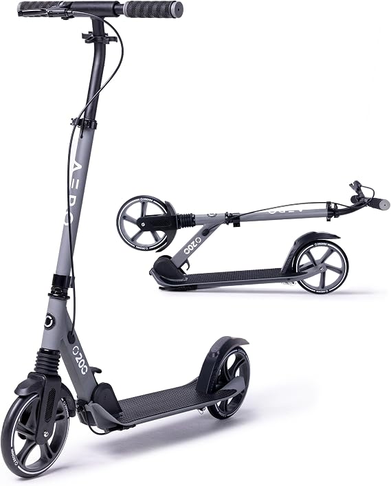 AERO MOBILITY Big Wheel Kick Scooter for Kids 6-12, Teens & Adults | Light Up Wheels | Hand Controlled Brake | Shock Absorption | Rubber Deck Mat | Foldable & Height Adjustable