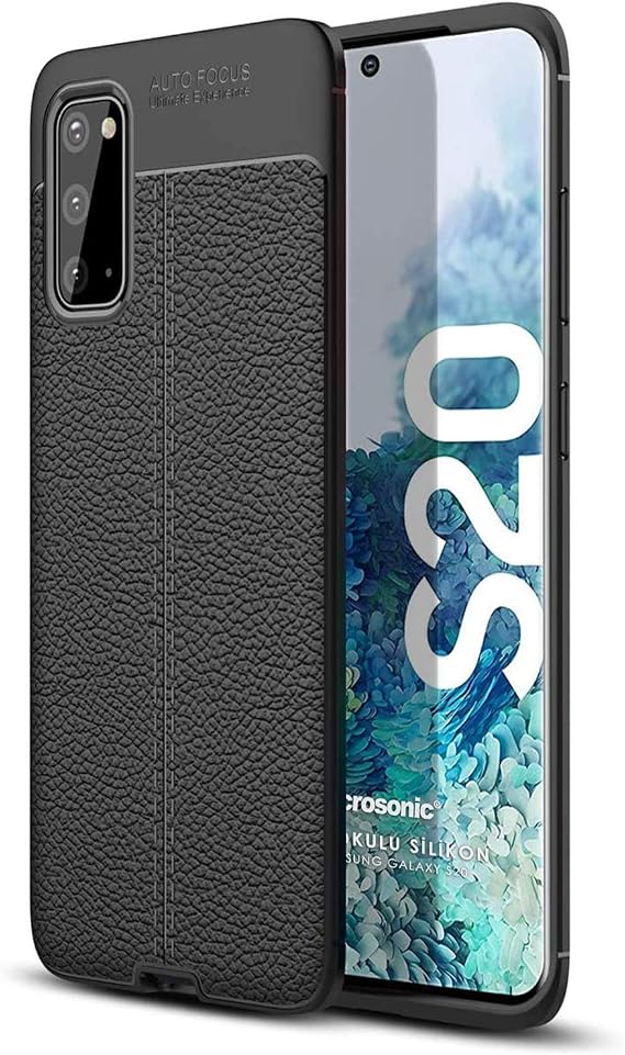 Microsonic Samsung Galaxy S20 için Kılıf Deri Dokulu Silikon Siyah [Galaxy S20 ile Uyumlu Kılıf - Siyah]