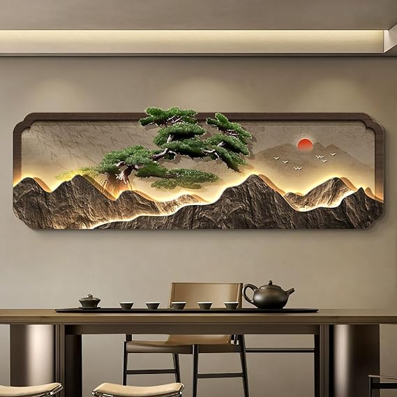 3D Decorative Painting, Creative Wall Sculptures with LED Light, Wall Art Decor Painting, Modern Hanging Mural, for Living Room Entrance Bedroom(Brown 2,30 * 90cm/11.8 * 35.4in)