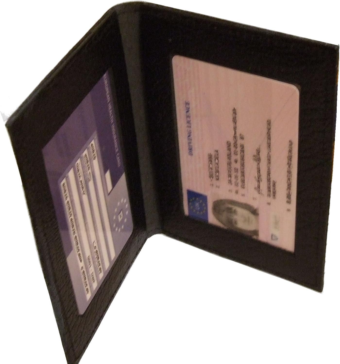 Leather Bus Pass Holder, Oyster Card, ID Cover, Photo ID Window Double Black