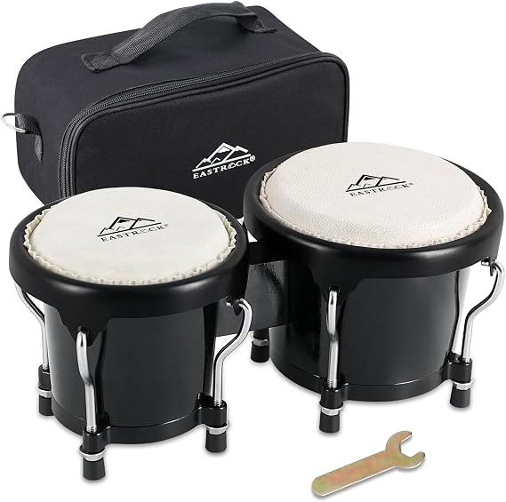 EASTROCK Bongo Drum 4 and 5 Bongos Set for Adults Beginners Professionals Tunable Wood Hand Drum Percussion Instruments With Tuning Wrench (Black)