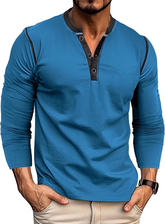 Long Sleeve Shirt for Men Casual Basic Tshirt Tees Tops Fall Henley Shirts