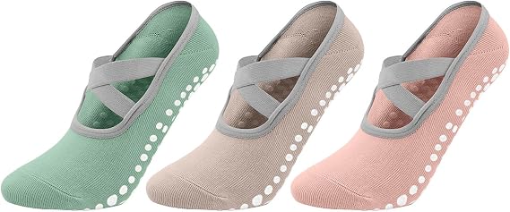 Women's 3 Pack Pilates Socks Workout Yoga Socks with Grips Non Slip, Athletic, Gym, Pure Barre, Ballet, Dance Socks