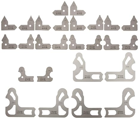 Mitutoyo 186-906 Radius Gage Set, 26 Leaves, 0.010" to 0.500" Range, 5 Radii per Leaf, Marked for Easy Identification, for Concave & Convex Radius Checking, Includes Holder & Plastic Case
