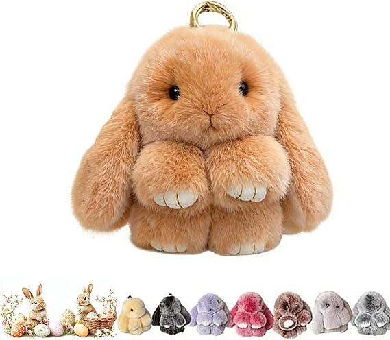 Easter Cute Bunny Plush Keychain Iron Box, Handmade Soft Plush Rabbit Charm, Soft Bunny Keychain With Tin