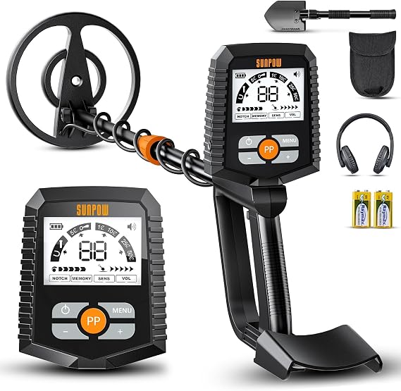 SUNPOW Metal Detector for Adults & Kids Easy to Use & Assemble, Lightweight & Fun for Family Activities Waterproof 8" Coil, 4 Modes, Bigger LCD Great Value Metal Detector Kit, MD13