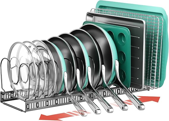 ORDORA Pots and Pans Organizer under Cabinet, 11.8-22.8" 14 Dividers Black