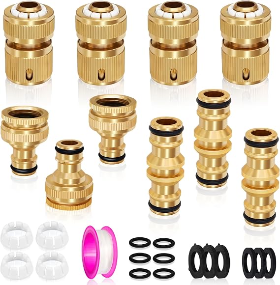 10 Pack Brass Garden Hose Tap Connector kit, 2-in-1 Faucet Connector, Double Male Connectors, Hose 1/2"End Quick Connect for Garden Hose Pipe