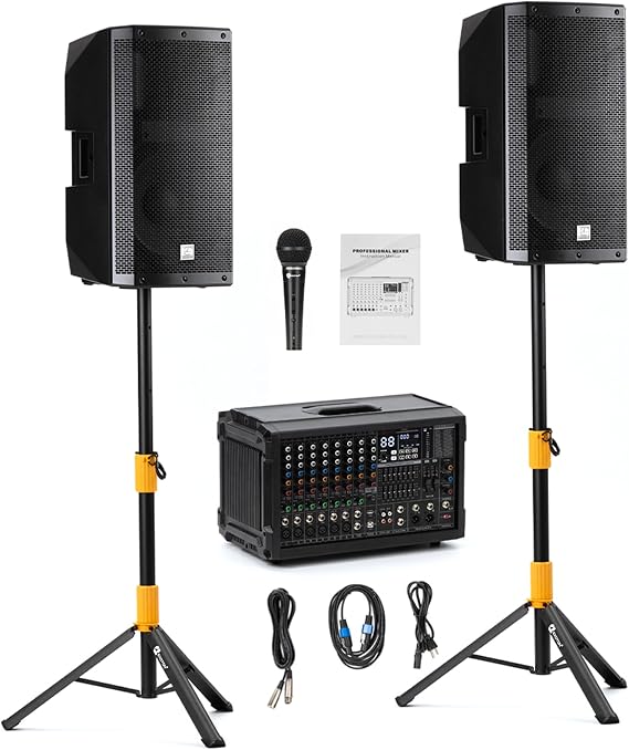 EXOTON MX-P12 Portable PA System with Dual 12" Speakers & 10-Channel Mixer