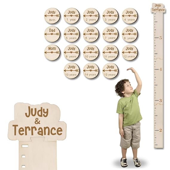 Personalized Wooden Growth Height Chart Ruler for kids, Custom Name Growth Chart for Boys and Girls, Laser Engraved Name Growing Wall Meter for Children, Unique Gift for kids