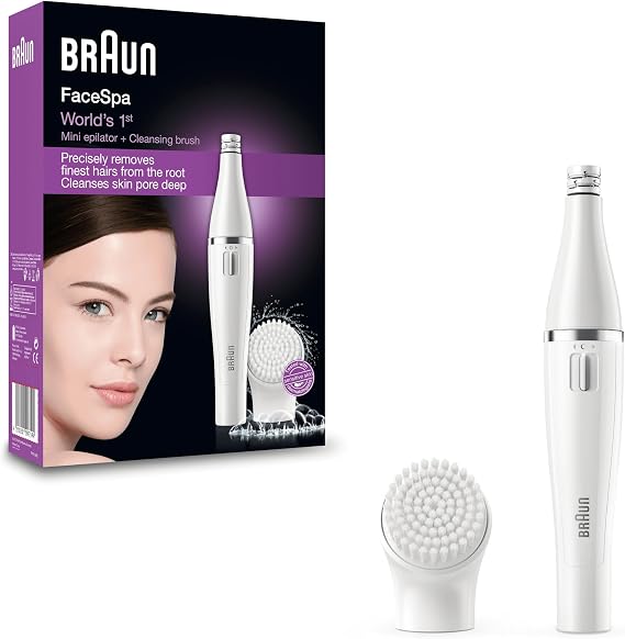 Braun FaceSpa Face Epilator, Hair Removal with Facial Cleansing Brush Head, 100% Waterproof, SE810, White | Women's beard remover, facial cleansing brush, hair removal and cleaning, waterproof