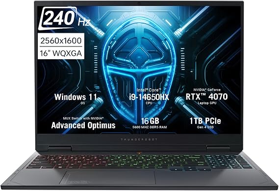 WEELIAO Thunderobot Hunter Blade R16 (2024) Gaming Laptop, 16" QHD+ 240hz 2.5K Display, i7-14650HX, RTX 4070, 16GB DDR5 RAM, 1TB SSD, RGB Backlit Keyboard, Wi-Fi 6, Windows 11 Home, Grey