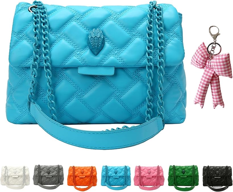 Womens Elegant Quilted Design Cute Shoulder Bag,Quilted Shoulder Bag with Chain Strap,Fashionable Leather Crossbody Purse(Blue)