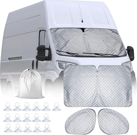 CICMOD Windscreen Cover for Fiat Ducato, Peugeot Boxer, Citroen Jumper | Front Window Sunshade, Motorhome Screen Cover, Campervan Internal Thermal Blind