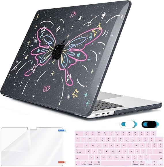 Compatible with MacBook Air 15 inch Case 2026 2025-2023 Release M5 A3448 M4 A3241 M3 A3114 M2 A2941 with Liquid Retina Display, Hard Shell&Keyboard Cover&Webcam Cover&Screen Film, Butterfly02