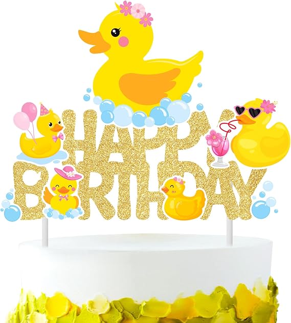 CANDY CHEF Duck Cake Topper Rubber Duck Birthday Cake Topper Duck Birthday Cake Decorations Supplies Pink Little Duck Cake Pick for Rubber Duck Themed Baby Shower Decorations