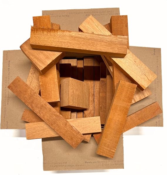 Exotic Wood Zone's Scarp Wood Cut Offs Box of Mahogany | Wooden Scrap Craft Carving Scrolls Short Lumber Boards |