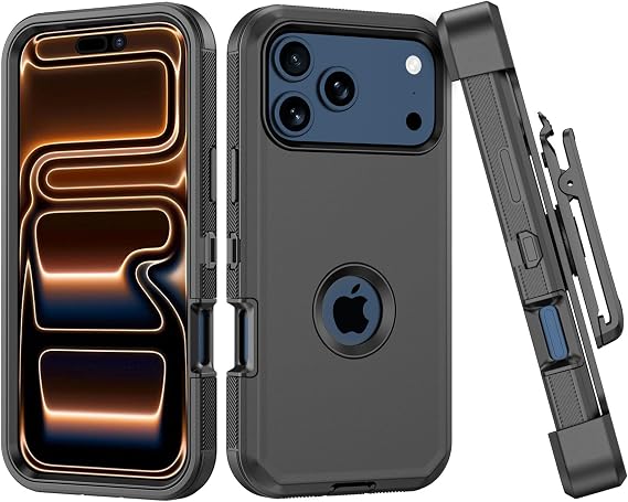 Compatible with iPhone 17 Pro Max Case, with Belt Clip Holster Heavy Duty Rugged Shockproof Full Body Protection Kickstand Cover for iPhone 17 Pro Max Phone (Black)