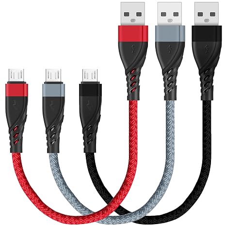 Micro USB Cable 1FT 3 Packs, 3A Fast Charging and Data Transfer | Braided USB 2.0, Quick Charge and Sync Transmission, Compatible for Samsung Galaxy S6 S7 Edge, Moto G5, Sony Xperia Z3 Z5