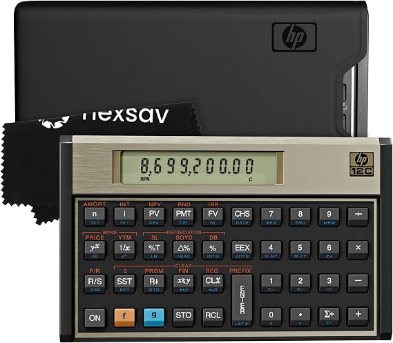 HP 12C Financial Calculator - Over 120 Functions: TVM, NPV, IRR, Amortization, Bond Calculator, Programmable Keys - RPN Desktop Calculator for Finance, Accounting, Real Estate - Case + Cloth