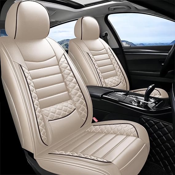 Leather Seat Covers for Mercedes-Benz E200 E230 E250 E300 E320 E350 2005-2026,5 Seats Waterproof Breathable Car Seat Cover Protectors Full Set,Airbag Compatible Seat Cover Cushions(Beige)