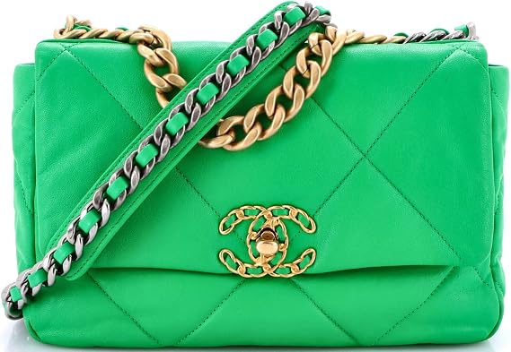 Pre-Loved 19 Flap Bag Quilted Leather Medium, Green