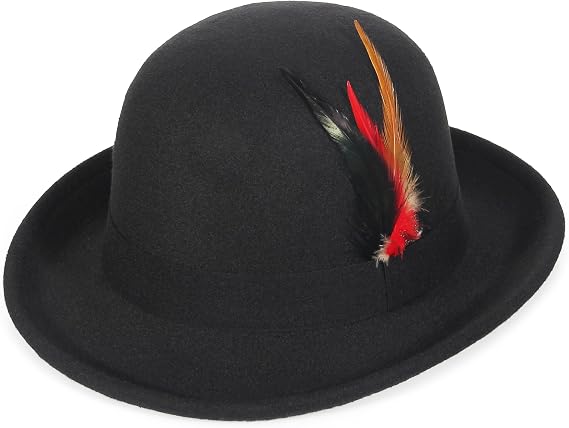 GEMVIE Vintage Bowler Hats for Men Women Short Brim Fedora Crushable Cloche Hat with Feather Band