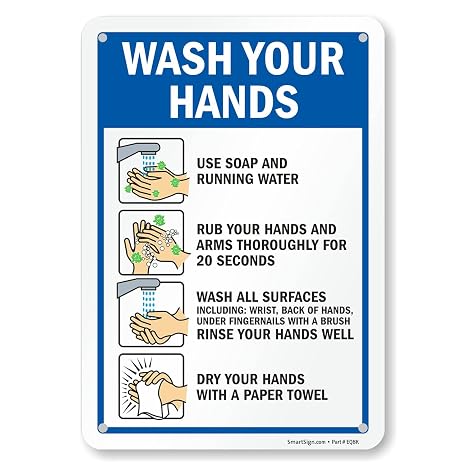 SmartSign 10 x 7 inch Wash Your Hands Metal Sign with Instructions, Screen Printed, 40 mil Laminated Rustproof Aluminum, Multicolor