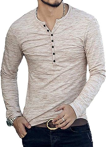 KUYIGO Men Henley Shirts Casual Slim Fit Basic Short Sleeve Fashion T-Shirt