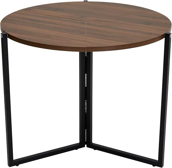 Round Trifold Folding Table Modern Foldable Dining Table with Textured Wood Top, Portable Camping Table, Outdoor Folding Table, Patio Table or Space-Saving Indoor Living Accent
