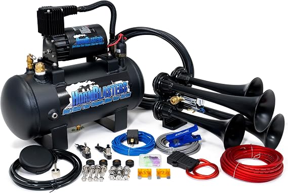 HornBlasters Stealth Black Bullet 127H Air Horn Kit - 1.5 Gallon Air System - 6 Second Honk Time