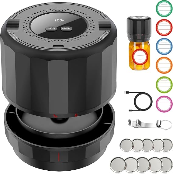 M11 Electric Mason Jar Vacuum Sealer Kit - with Wide and Regular Mouth Mason Lids, Jar Vacuum Sealer for Canning Jars, Vacuum Sealing Machine for Food Storage Black