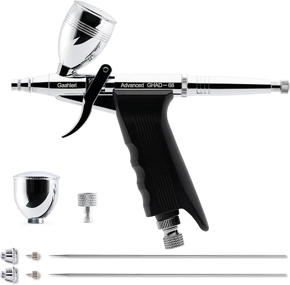 Gaahleri Airbrush Kit, Airbrush Gun Dual Action Gravity Feed Set, 0.38 & 0.5mm Needles, 1/2 & 1/4 OZ Fluid Cup, Multi-Purpose Air Brush Makeup Model Coloring Painting Nail Art Tattoo
