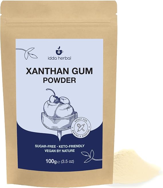 IDDA Herbal Xanthan Gum Powder 100g 3.5 oz, Xanthan Gum Gluten Free for Baking and Ice Cream, Natural Food Stabiliser and Thickening Agent