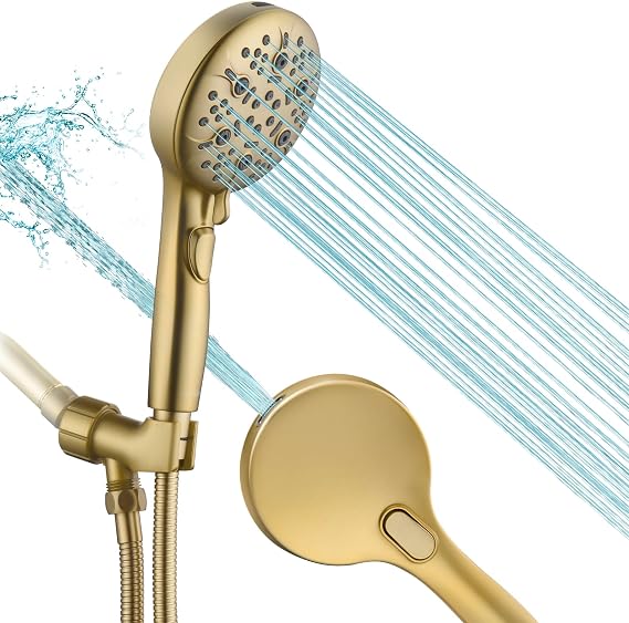 Shower Head with Handheld, 9-Setting High Pressure Shower head with handhelds, Built-in Handheld Power Spray, 79in Extra Long Stainless Steel Hose & Shower Head Holder (Golden)
