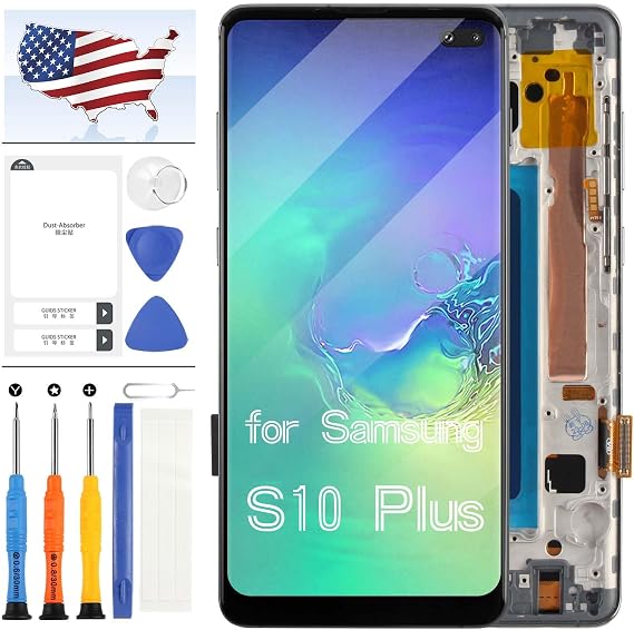 TFT for Samsung S10 Plus Screen Replacement for Samsung G975F G975U G975W G975U1 G9750 G975N G975X LCD Display Touch Screen Replacement Digitizer Glass Assembly with Tool (Black with Frame)