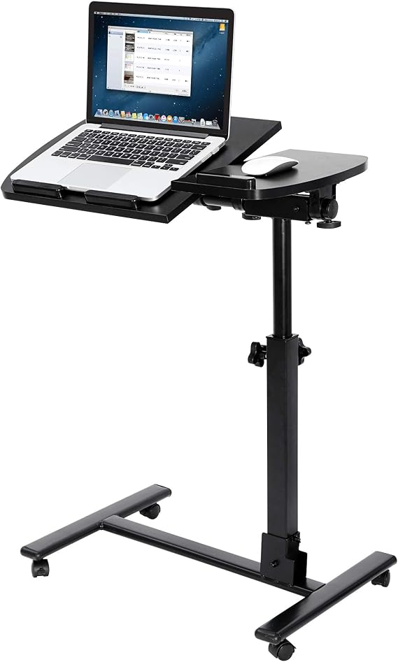 Portable Swivel Rolling Laptop Desk Table, Angle & Height Adjustable Notebook Stand Side Table Cart w/Lockable Casters