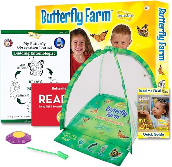 Insect Lore Butterfly Farm with Pre-Paid Voucher to Redeem Caterpillars - Ultra-Clear Dome Habitat, STEM Journal, Chrys-A-Lid Holder - Give the Gift of Raising Painted Lady Butterflies