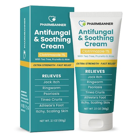 Antifungal Cream for Jock Itch, Ringworm, Psoriasis & Athletes Foot Extra Strength Relief for Itchy, Burning Skin Fast-Acting Formula for Tinea Cruris, Tinea Versicolor & Skin Irritations