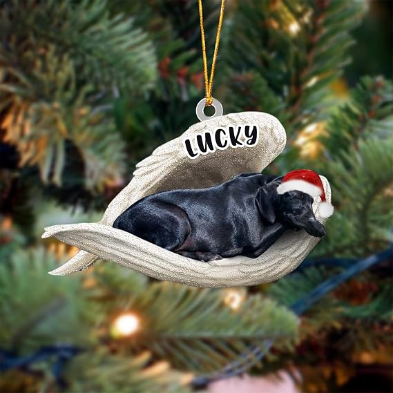 Black Labrador Sleeping Angel Christmas Ornament, Custom Dog Name, Personalized Gift for Dog Lovers, Xmas Decor