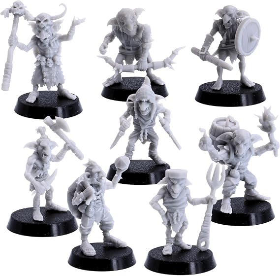 Tribal Goblin Tribe Unit Miniature Figure for 32mm Dungeons and Dragons Miniature Gaming, Tabletop Games Kobold Bundle Pack Fantasy TTRPG Role Playing Games