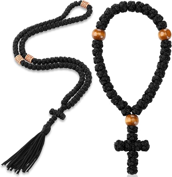 Quelay 2 Pcs Orthodox Prayer Rope Christian Chotki, Black, Stylish Style | 100 Knot Chotki Prayer Rope, 33 Knot Handmade Bracelet, Greek Komboskini, Protection Blessing Gift, Home Car Hanging Ornament