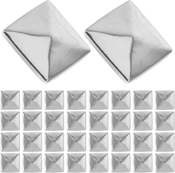 100Pcs Square Rivets, 0.39in Copper Flat Back Pyramid Studs Flat Back, Flatback Pyramid Hot Studs, Metal Nail Head Rivet DIY Accessories for Clothing Bags Leather Shoes Jewelry Crafts