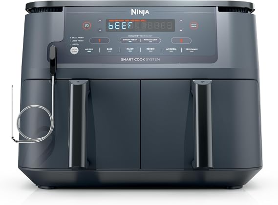 Ninja Air Fryer Roasted Bake Thermometer, Air Fryer, Crisps, Tempered, Heat Retention, 10-in-1 French Fries Frozen Food, Vegetables and Meat, Quick Meal, Healthy Eat, Less Oil, 10 Quart, Cyber Space DZ550GY