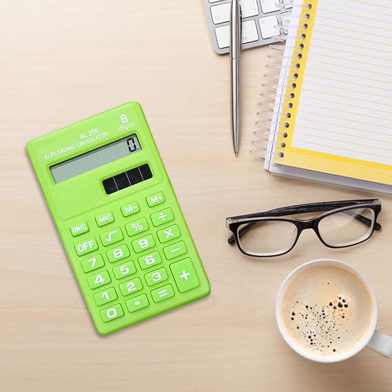 1Pc Green Basic Standard Calculators Mini Digital Desktop Calculator with 8-Digit LCD Display, Battery Solar Power Smart Calculator Pocket Size for Home School for Basic Office Calculators Products